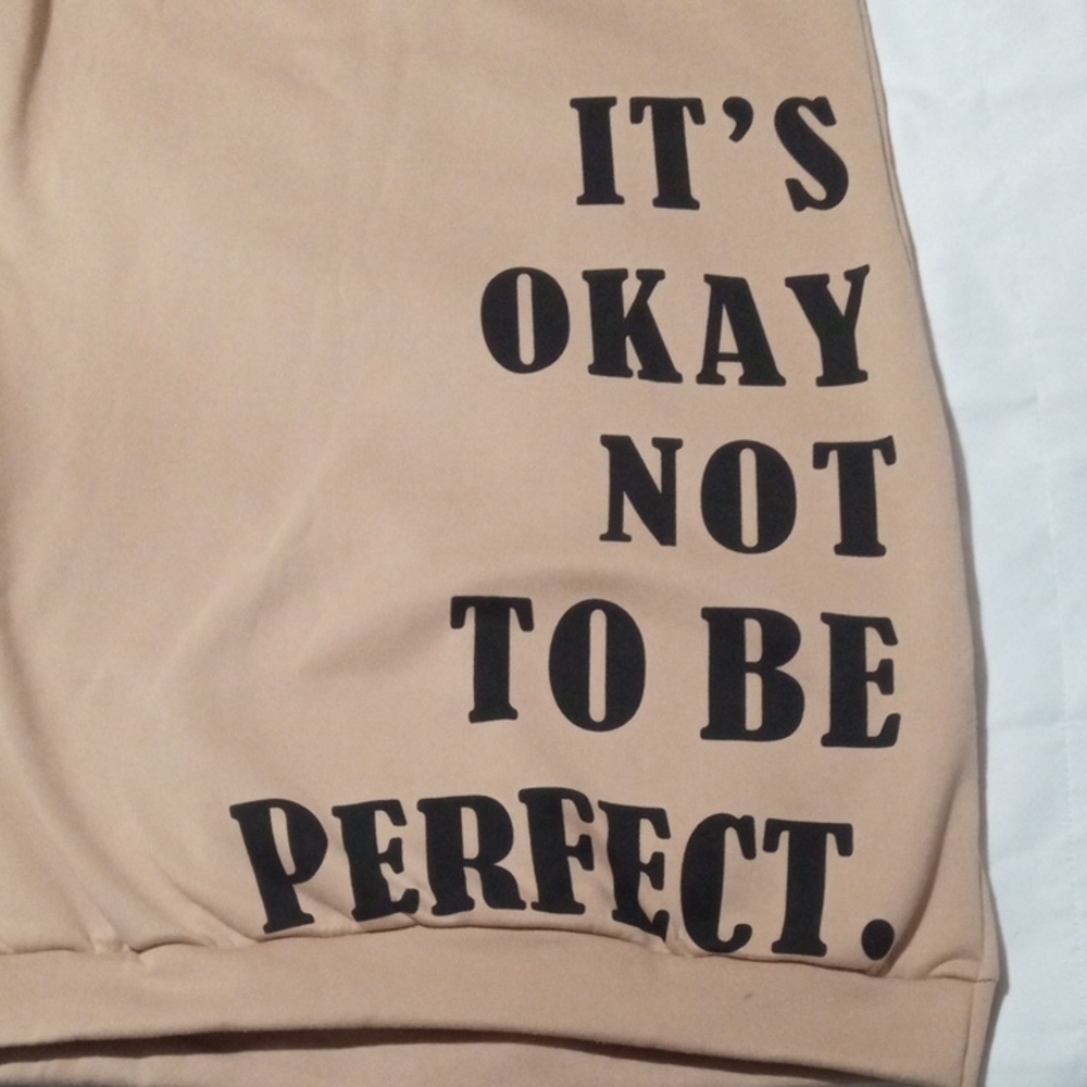 NWOT Cozy Oversized Sweatshirt Dress Tan 1X "It's Okay Not To Be Perfect"
